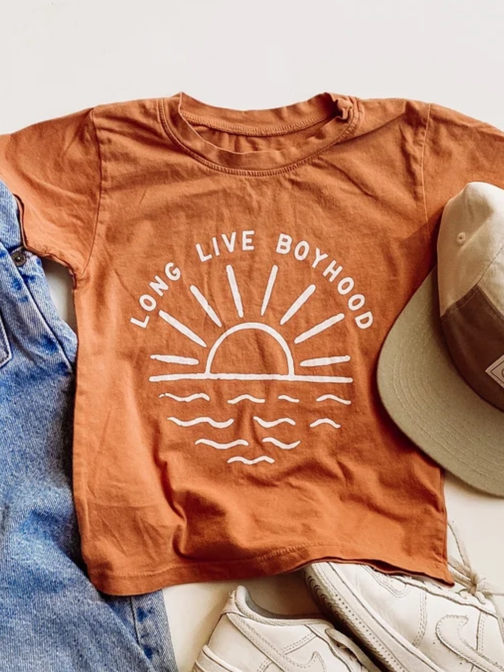 Long Live Boyhood Graphic Tee - Rust Orange Kids Shirt